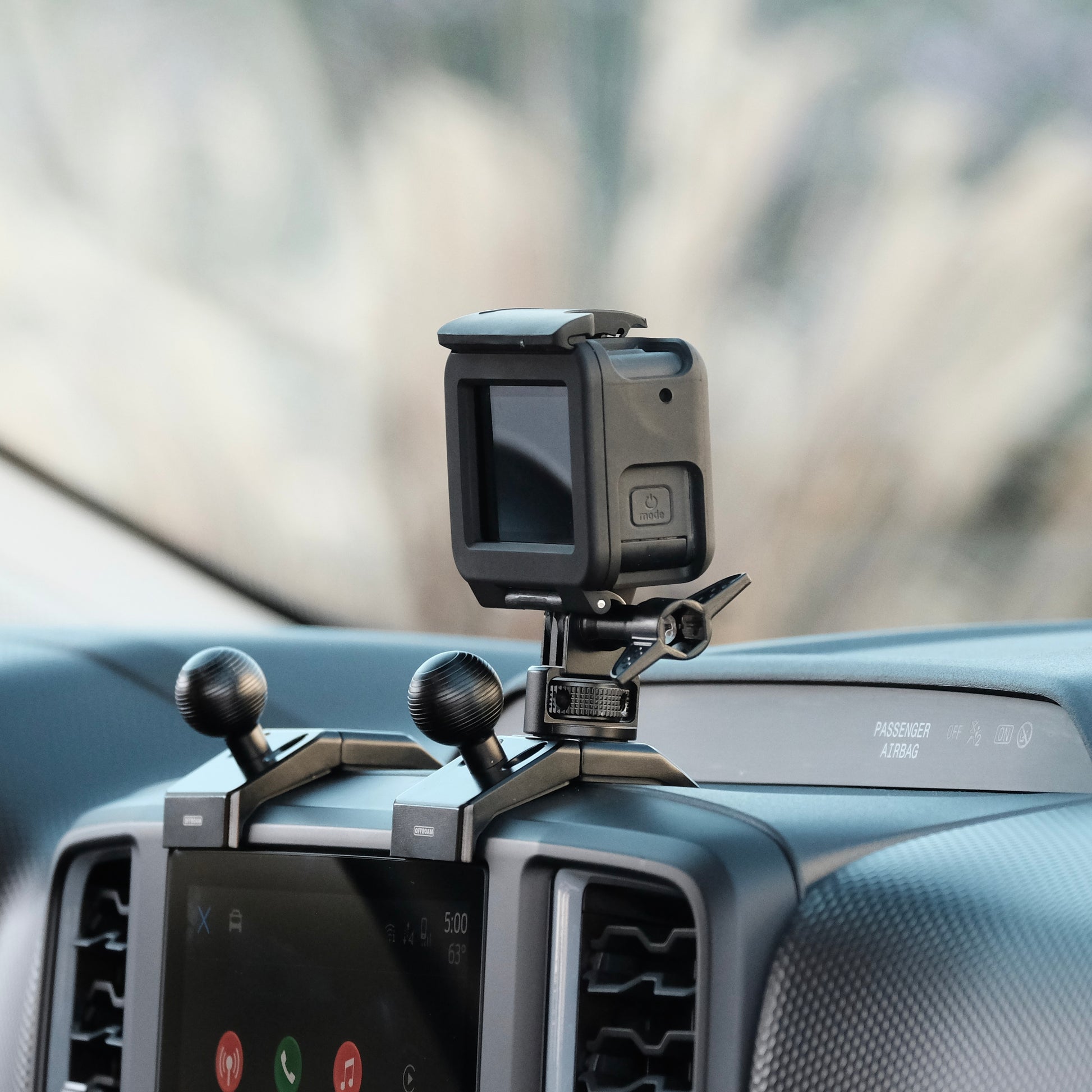 Image of Offroam Mounting Bases installed securely in Ford Ranger | Everest 2022-2025. This premium all metal phone mounting base installs easily without drilling or glue. Perfect placement without blocking screens, driver view, or air flow.