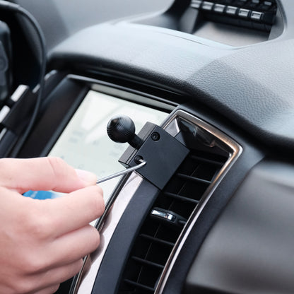 Image of Offroam Mounting Base installed securely in Ford Ranger | Everest 2015-2021. This premium all metal phone mounting base installs easily without drilling or glue. Perfect placement without blocking screens, driver view, or air flow.