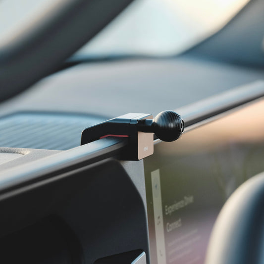 Image of Offroam Mounting Base installed securely in Toyota Land Cruiser Prado 250 2024-2025. This premium all metal phone mounting base installs easily without drilling or glue. Perfect placement without blocking screens, driver view, or air flow.