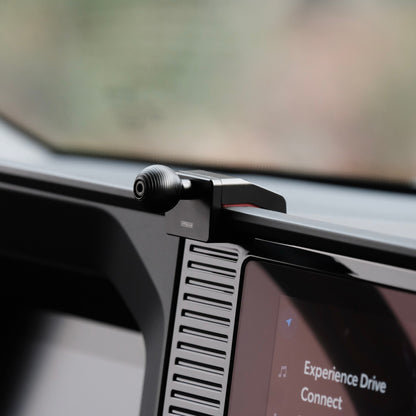 Image of Offroam Mounting Base installed securely in Toyota Land Cruiser Prado 250 2024-2025. This premium all metal phone mounting base installs easily without drilling or glue. Perfect placement without blocking screens, driver view, or air flow.